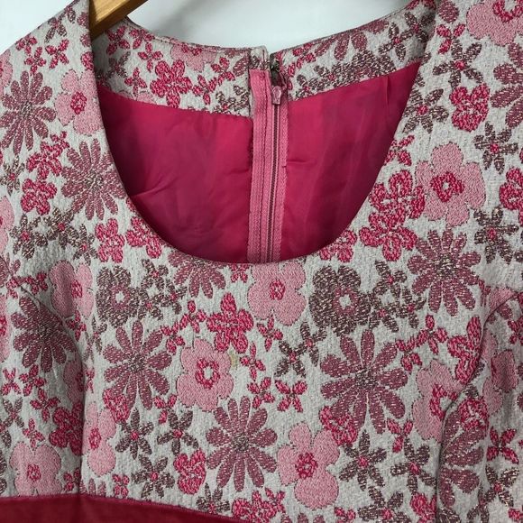 60’s Custom Pink Floral Metallic Velvet Trim Long Sleeve Maxi Dress - Picture 10 of 14